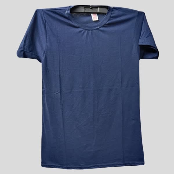 Men Solid Round Neck Pure Cotton Navy Blue T-Shirt